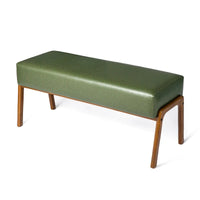 Banc moderne en similicuir Glitzhome de 42,25 po de largeur avec pieds en bois d'hévéa couleur noyer