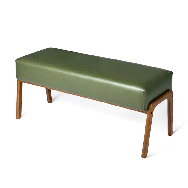 Banc moderne en similicuir Glitzhome de 42,25 po de largeur avec pieds en bois d'hévéa couleur noyer