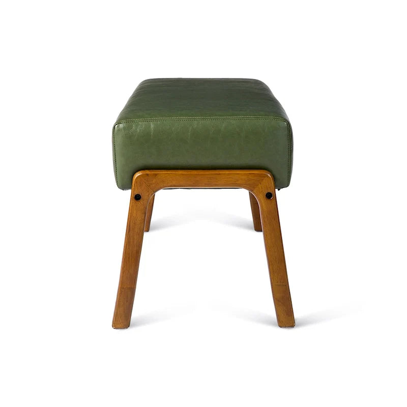 Banc moderne en similicuir Glitzhome de 42,25 po de largeur avec pieds en bois d'hévéa couleur noyer