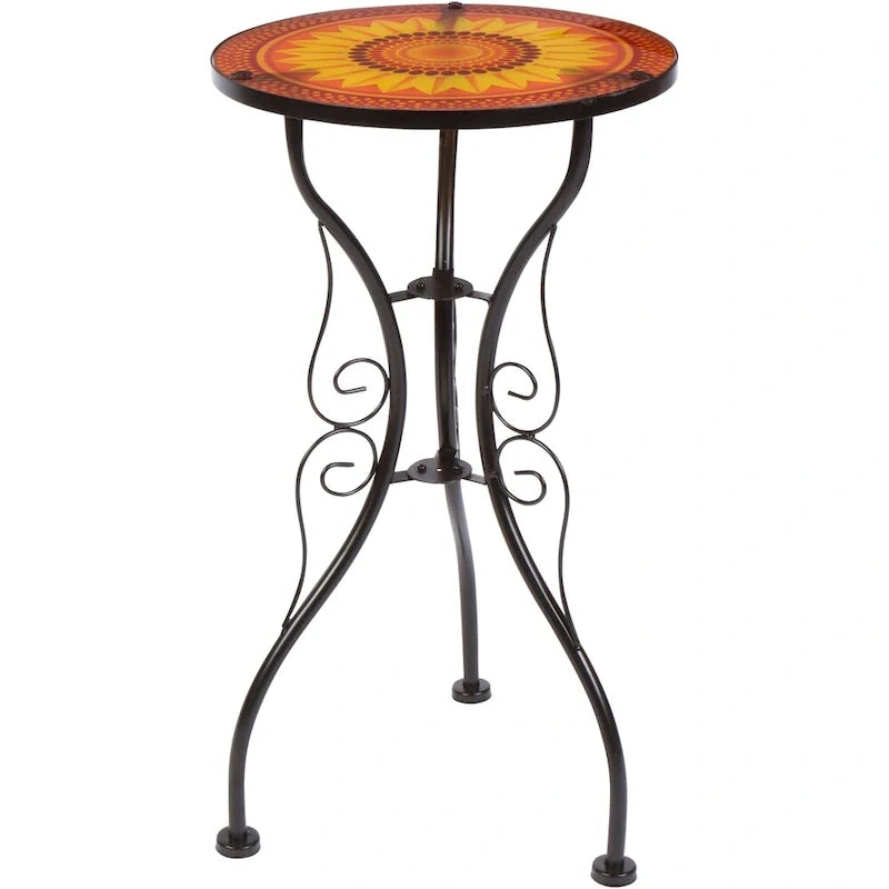 Table d'appoint en verre et métal motif tournesol par Trademark Innovations
