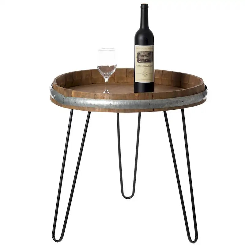 Table d'appoint ou de chevet en tonneau de vin en bois