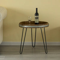 Table d'appoint ou de chevet en tonneau de vin en bois