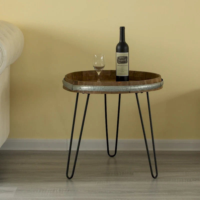 Table d'appoint ou de chevet en tonneau de vin en bois