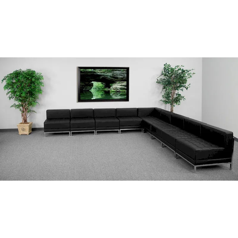 Configuration Sectionnelle Modulable 9 Pièces en LeatherSoft - Pieds en Acier Inoxydable - 140.5L x 28.75 - 140.5P x 27.5H pouces