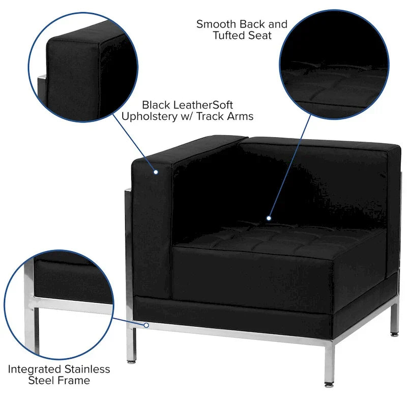 Configuration Sectionnelle Modulable 9 Pièces en LeatherSoft - Pieds en Acier Inoxydable - 140.5L x 28.75 - 140.5P x 27.5H pouces
