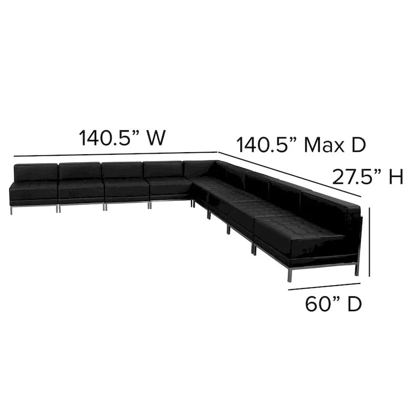Configuration Sectionnelle Modulable 9 Pièces en LeatherSoft - Pieds en Acier Inoxydable - 140.5L x 28.75 - 140.5P x 27.5H pouces