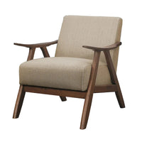 Fauteuil d'appoint rembourré en tissu avec accoudoirs incurvés, marron clair