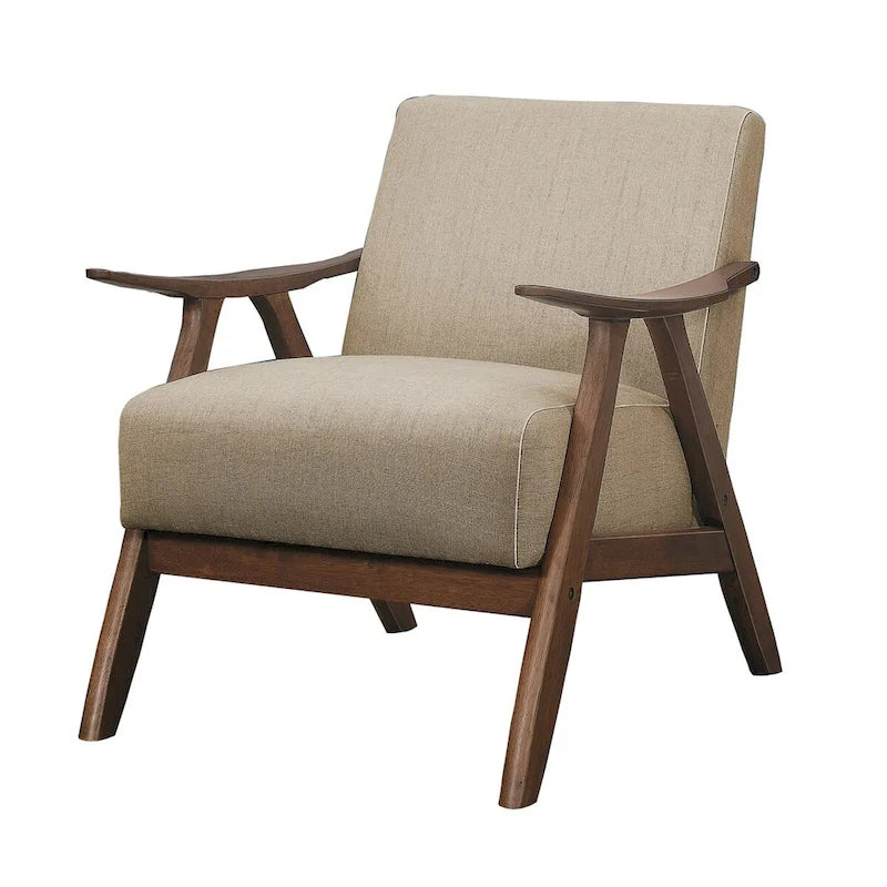 Fauteuil d'appoint rembourré en tissu avec accoudoirs incurvés, marron clair