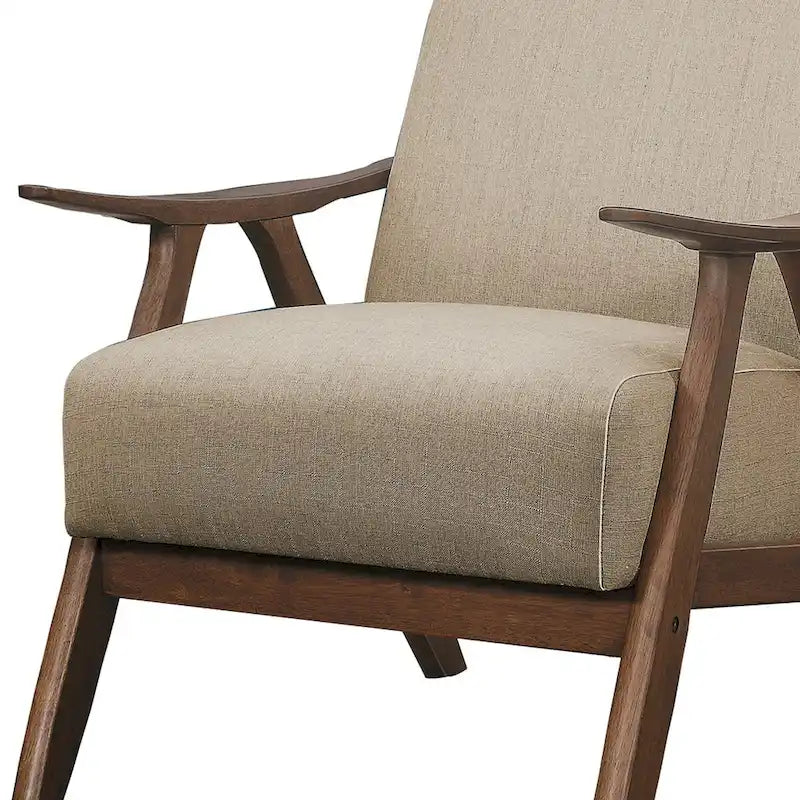 Fauteuil d'appoint rembourré en tissu avec accoudoirs incurvés, marron clair