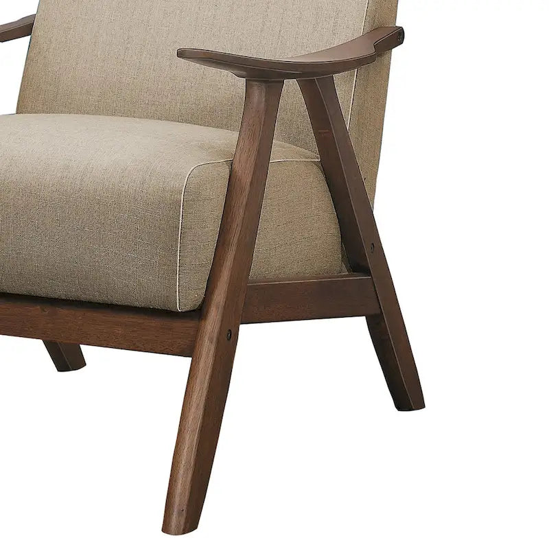 Fauteuil d'appoint rembourré en tissu avec accoudoirs incurvés, marron clair