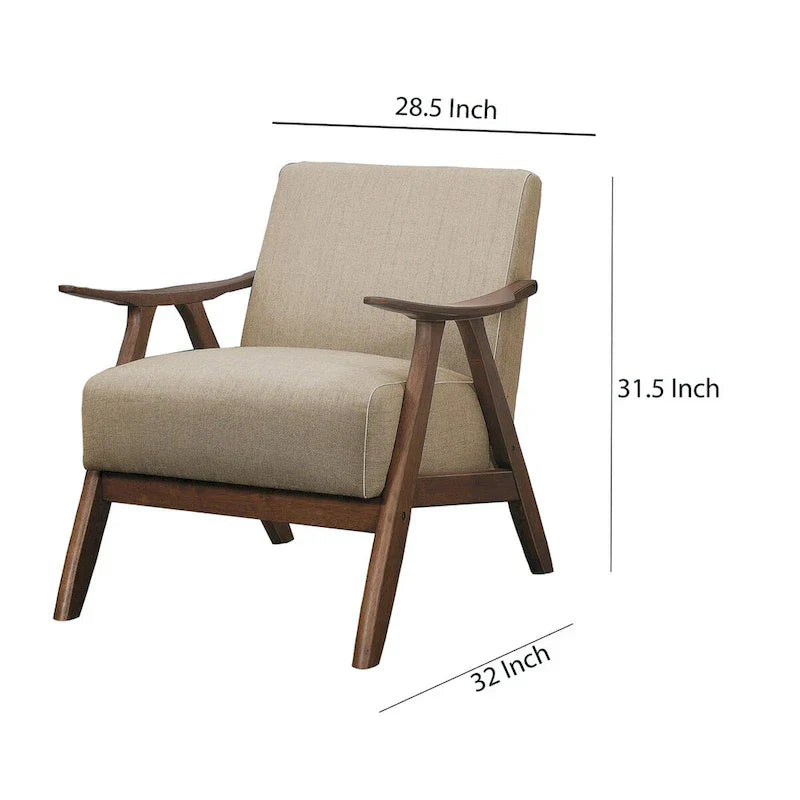 Fauteuil d'appoint rembourré en tissu avec accoudoirs incurvés, marron clair