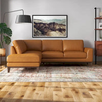 Canapé Sectionnel d'Angle de Salon Miamo Milieu de Siècle en Cuir Pleine Fleur Beige