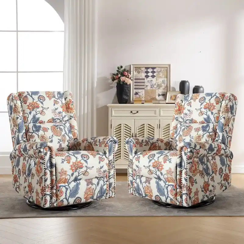 Lot de 2 Fauteuils Inclinables Manuels Pivotants à Bascule à Motif Floral HOMYKA