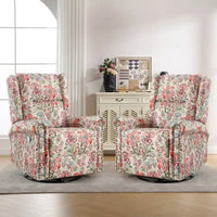 Lot de 2 Fauteuils Inclinables Manuels Pivotants à Bascule à Motif Floral HOMYKA