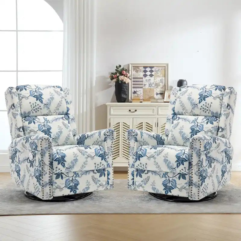 Lot de 2 Fauteuils Inclinables Manuels Pivotants à Bascule à Motif Floral HOMYKA