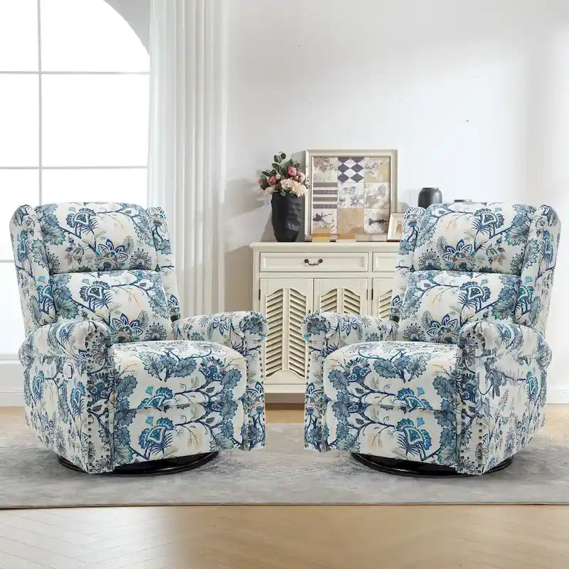Lot de 2 Fauteuils Inclinables Manuels Pivotants à Bascule à Motif Floral HOMYKA