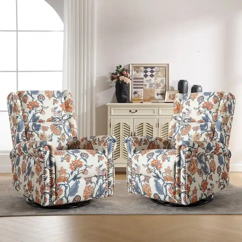 Lot de 2 Fauteuils Inclinables Manuels Pivotants à Bascule à Motif Floral HOMYKA