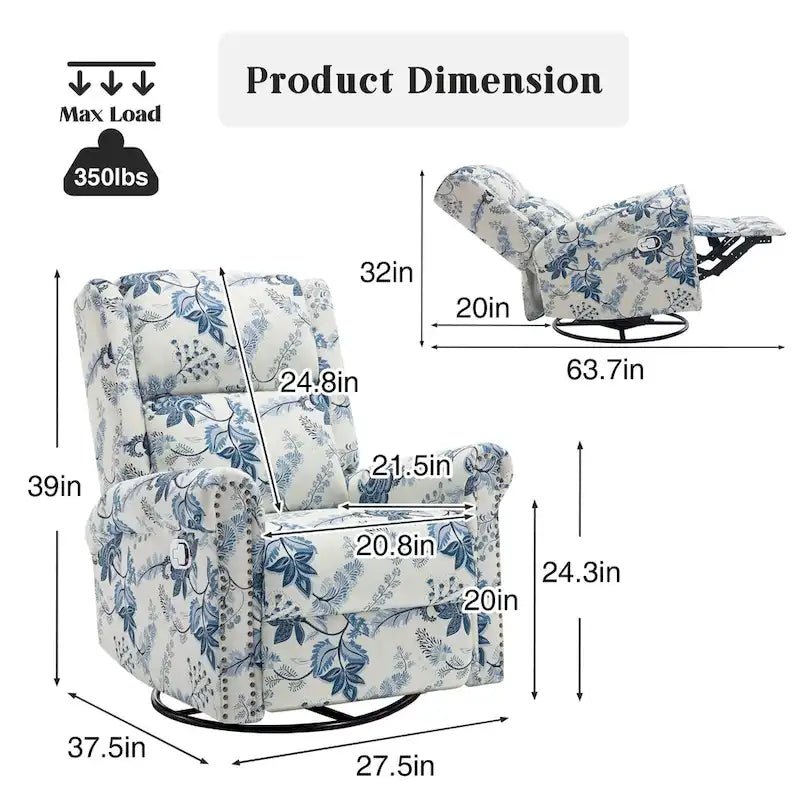 Lot de 2 Fauteuils Inclinables Manuels Pivotants à Bascule à Motif Floral HOMYKA