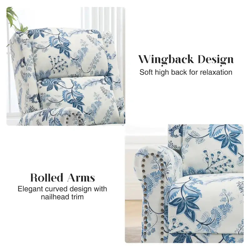 Lot de 2 Fauteuils Inclinables Manuels Pivotants à Bascule à Motif Floral HOMYKA