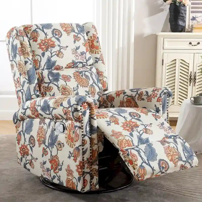 Lot de 2 Fauteuils Inclinables Manuels Pivotants à Bascule à Motif Floral HOMYKA