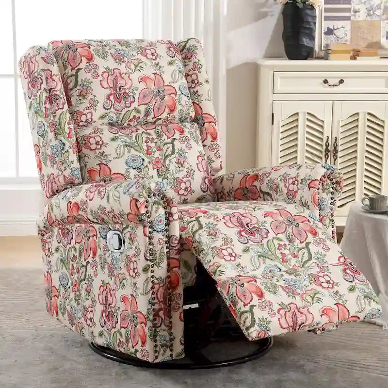 Lot de 2 Fauteuils Inclinables Manuels Pivotants à Bascule à Motif Floral HOMYKA
