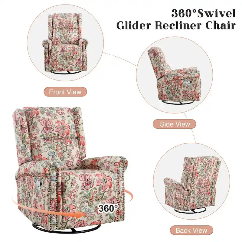 Lot de 2 Fauteuils Inclinables Manuels Pivotants à Bascule à Motif Floral HOMYKA
