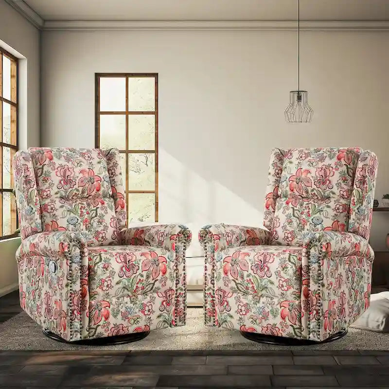 Lot de 2 Fauteuils Inclinables Manuels Pivotants à Bascule à Motif Floral HOMYKA