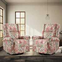 Lot de 2 Fauteuils Inclinables Manuels Pivotants à Bascule à Motif Floral HOMYKA