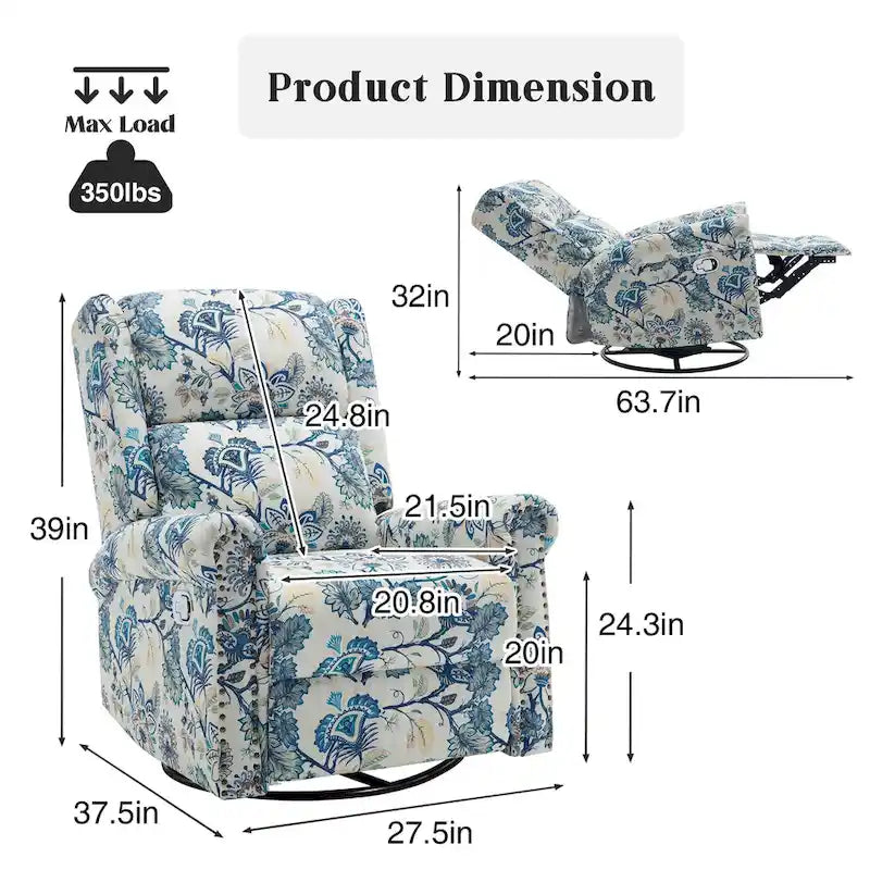 Lot de 2 Fauteuils Inclinables Manuels Pivotants à Bascule à Motif Floral HOMYKA