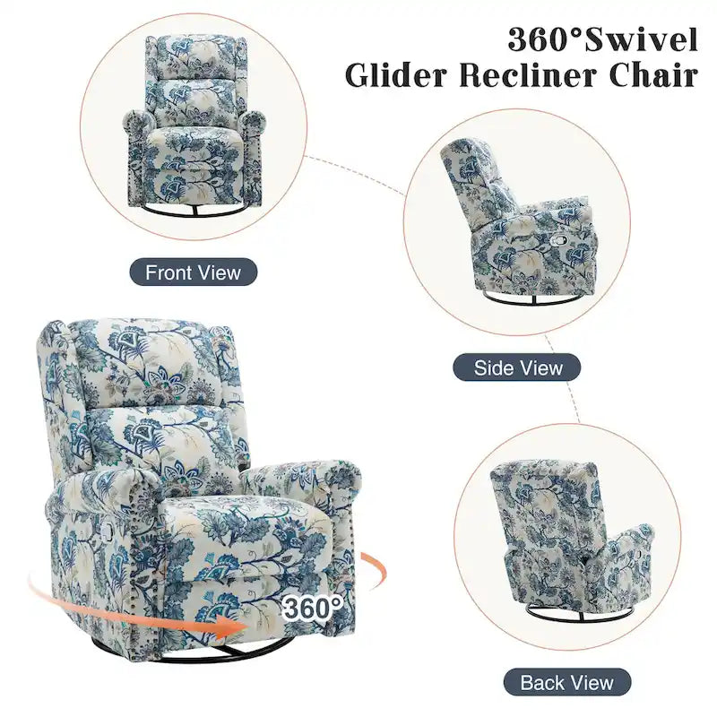 Lot de 2 Fauteuils Inclinables Manuels Pivotants à Bascule à Motif Floral HOMYKA