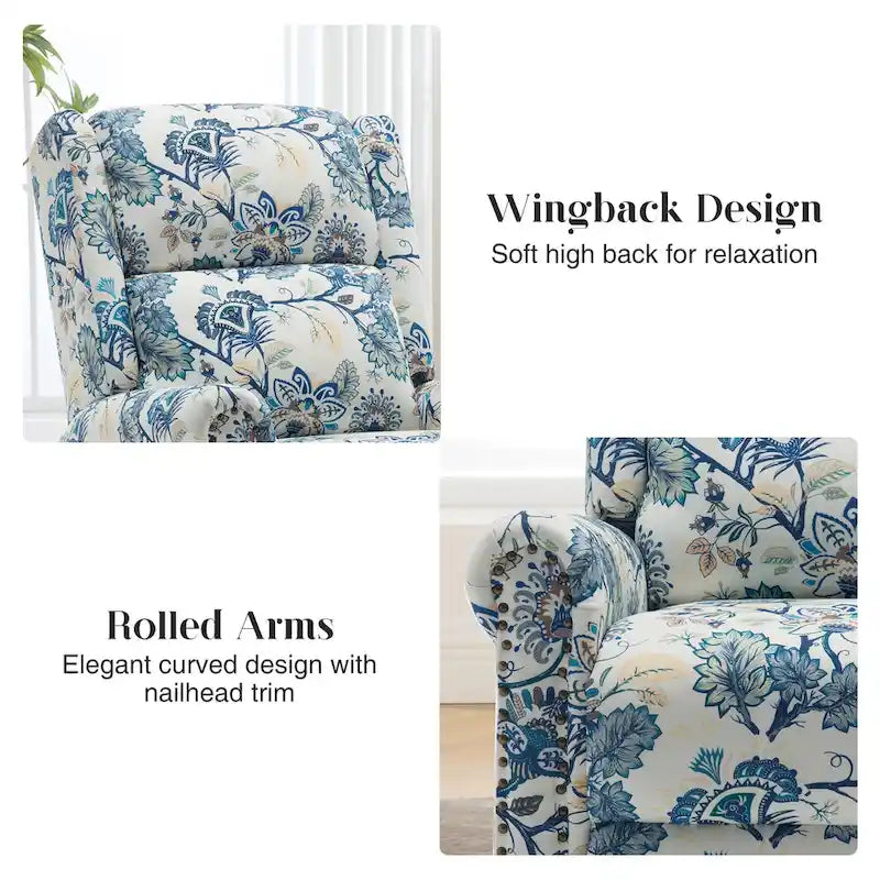 Lot de 2 Fauteuils Inclinables Manuels Pivotants à Bascule à Motif Floral HOMYKA