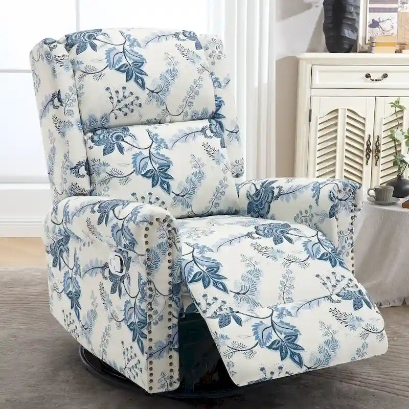 Lot de 2 Fauteuils Inclinables Manuels Pivotants à Bascule à Motif Floral HOMYKA