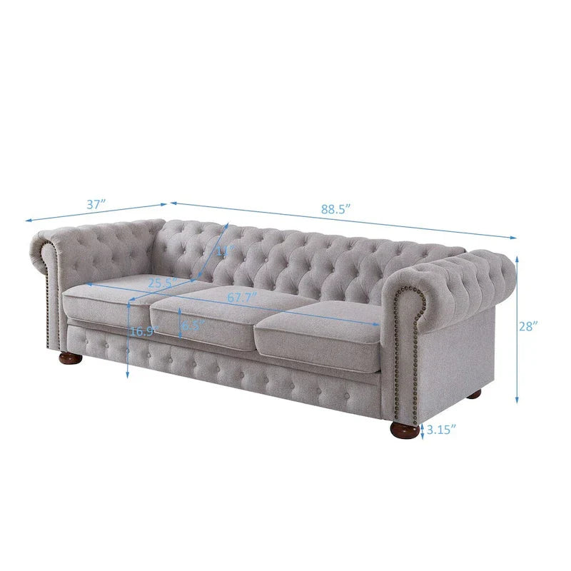 Canapé en tissu de lin Chesterfield