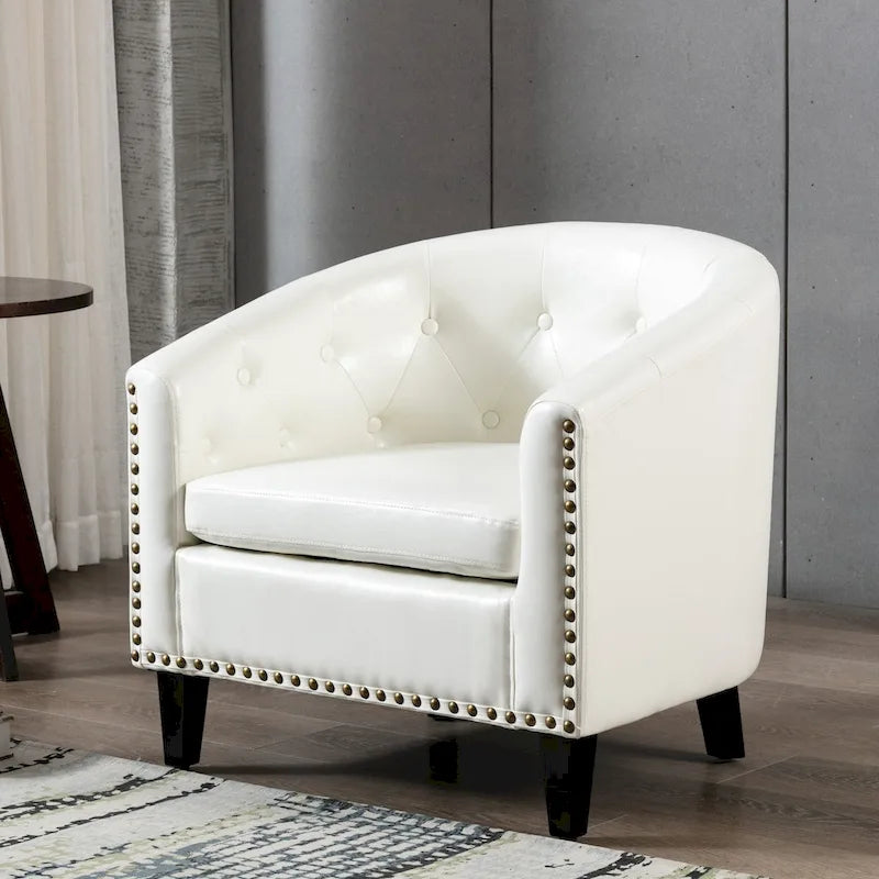Fauteuil tonneau capitonné en cuir PU, fauteuil tub pour salon, chambre, club