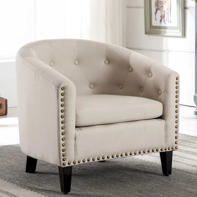 Fauteuil tonneau capitonné en cuir PU, fauteuil tub pour salon, chambre, club