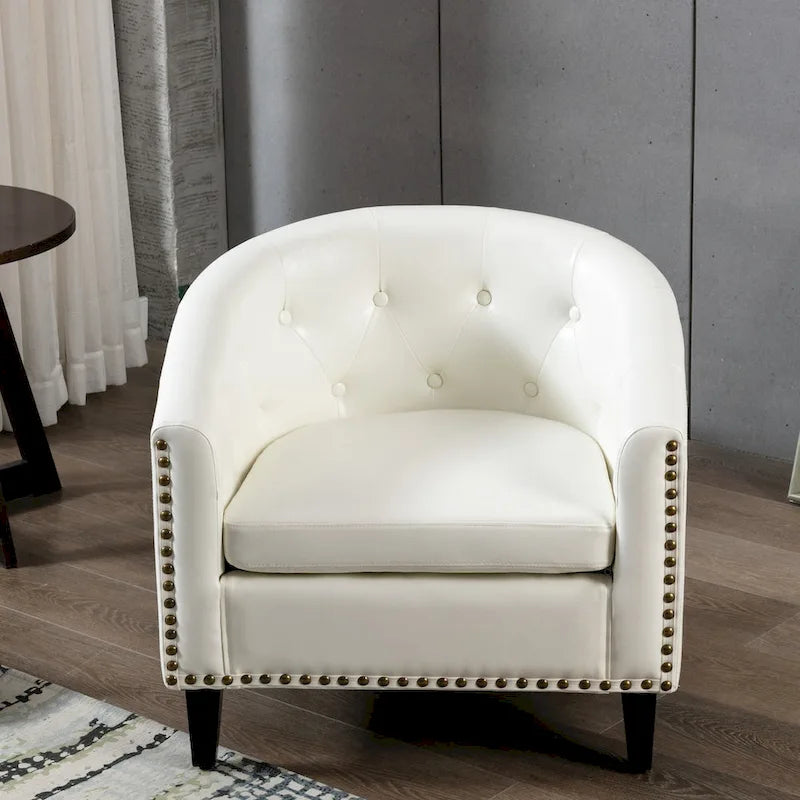 Fauteuil tonneau capitonné en cuir PU, fauteuil tub pour salon, chambre, club