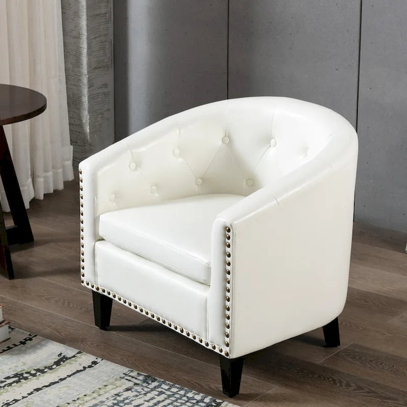 Fauteuil tonneau capitonné en cuir PU, fauteuil tub pour salon, chambre, club