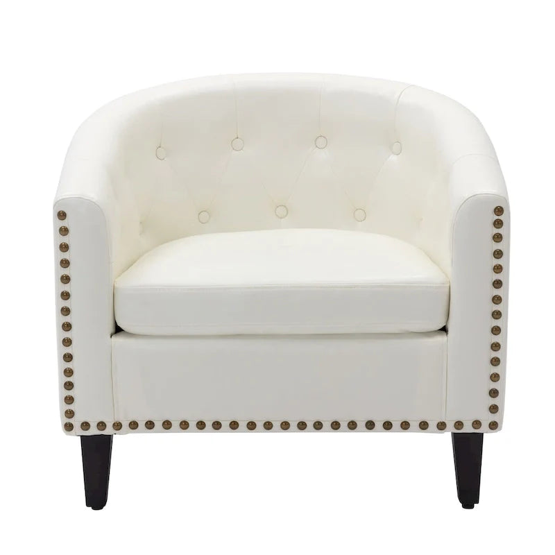 Fauteuil tonneau capitonné en cuir PU, fauteuil tub pour salon, chambre, club