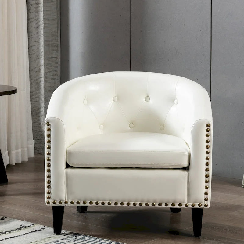 Fauteuil tonneau capitonné en cuir PU, fauteuil tub pour salon, chambre, club