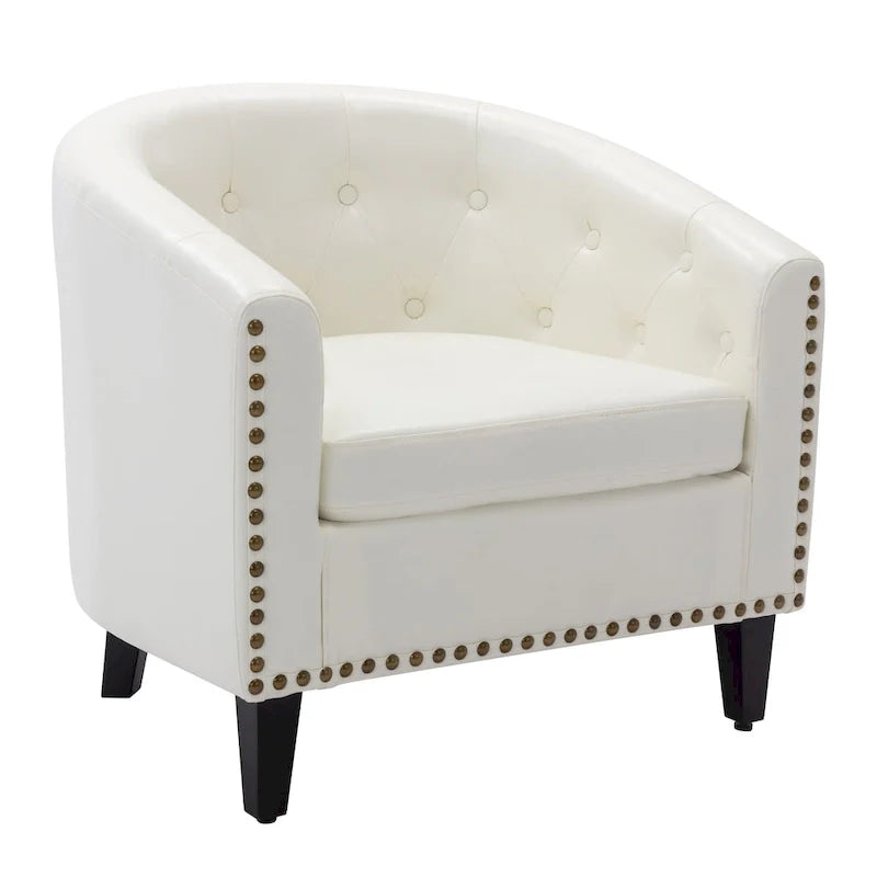 Fauteuil tonneau capitonné en cuir PU, fauteuil tub pour salon, chambre, club