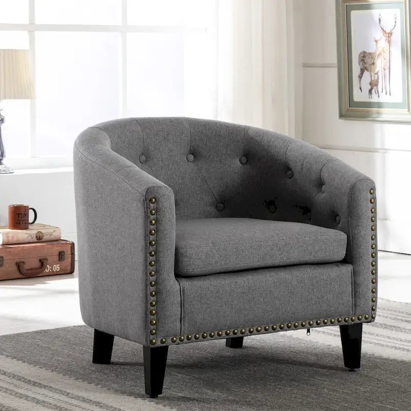 Fauteuil tonneau capitonné en cuir PU, fauteuil tub pour salon, chambre, club