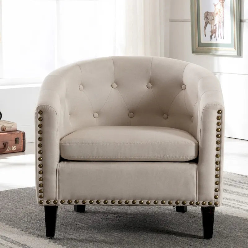 Fauteuil tonneau capitonné en cuir PU, fauteuil tub pour salon, chambre, club