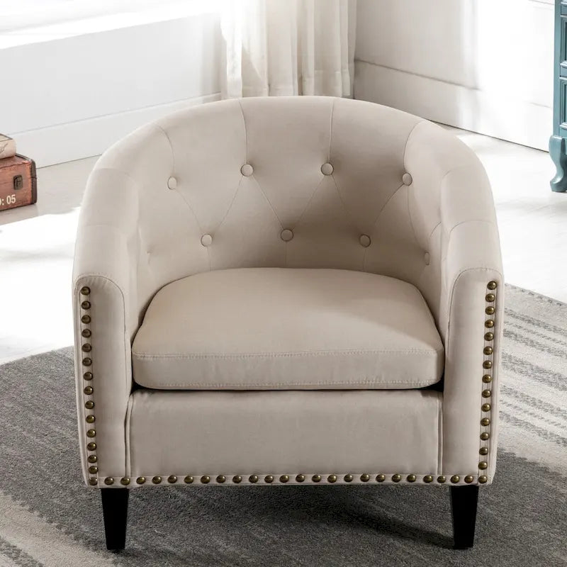 Fauteuil tonneau capitonné en cuir PU, fauteuil tub pour salon, chambre, club