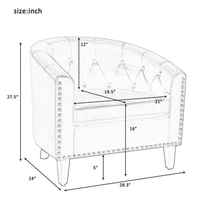Fauteuil tonneau capitonné en cuir PU, fauteuil tub pour salon, chambre, club