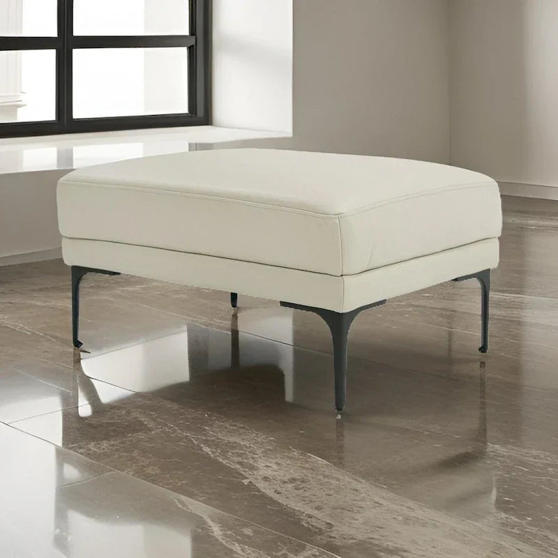 Ottoman Salk de 76 cm, Assise rectangulaire capitonnée, Rembourrage gris clair