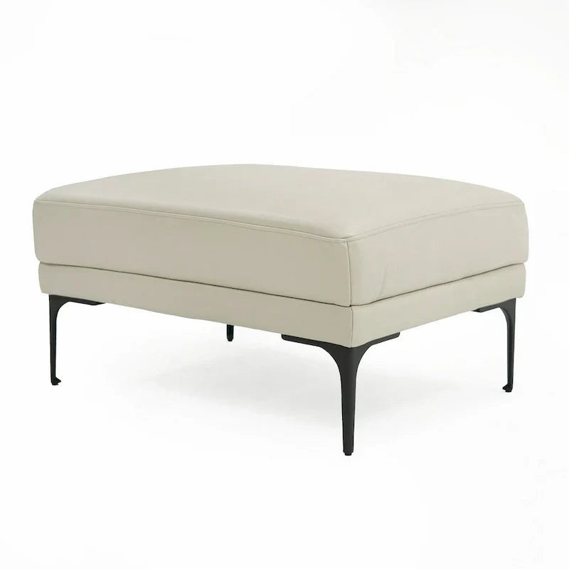Ottoman Salk de 76 cm, Assise rectangulaire capitonnée, Rembourrage gris clair
