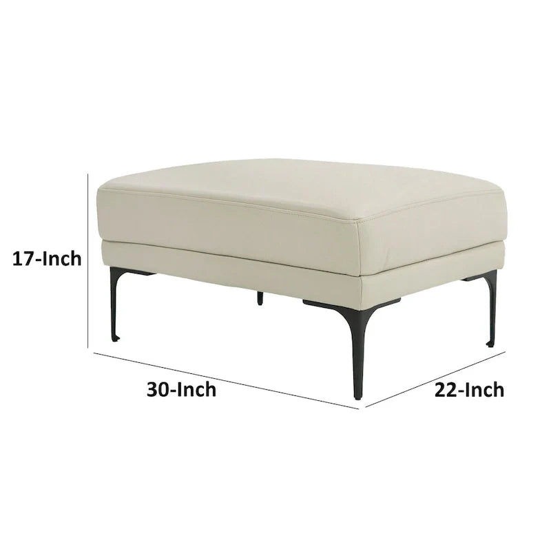 Ottoman Salk de 76 cm, Assise rectangulaire capitonnée, Rembourrage gris clair