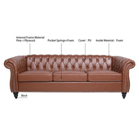 GEITIN 84.65 Canapé Chesterfield 3 places avec accoudoirs arrondis en PU