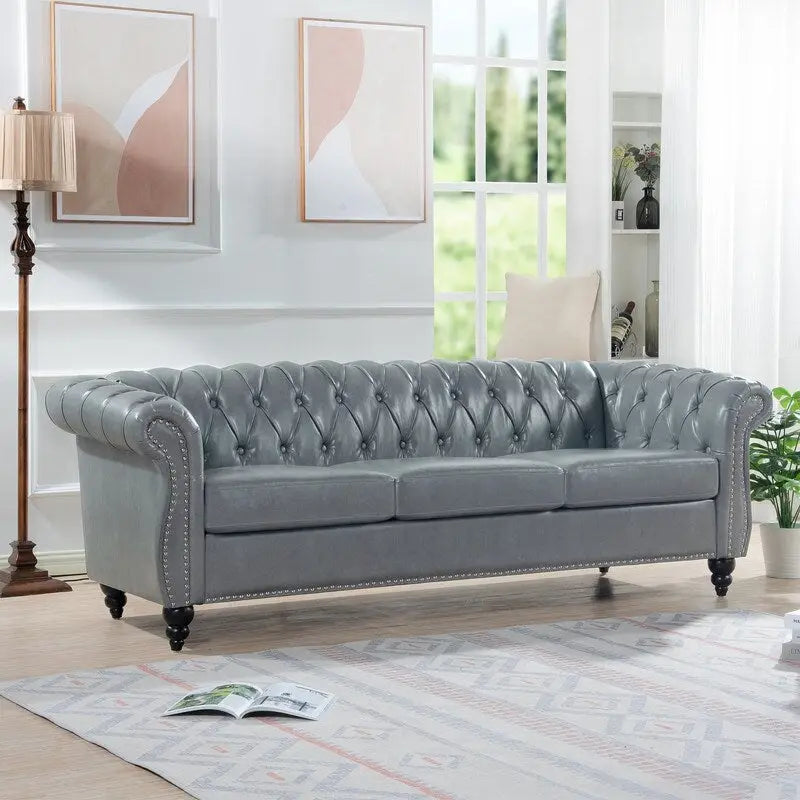 GEITIN 84.65 Canapé Chesterfield 3 places avec accoudoirs arrondis en PU