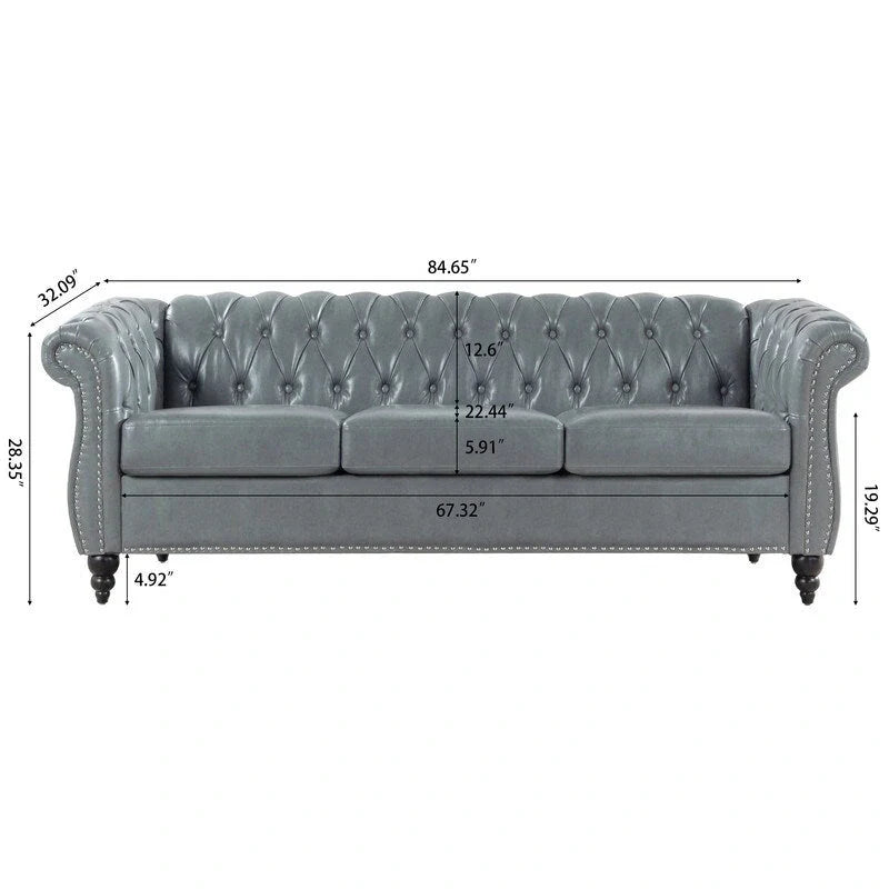 GEITIN 84.65 Canapé Chesterfield 3 places avec accoudoirs arrondis en PU